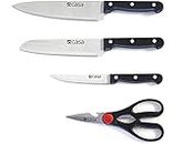 STINGRAY 4 PC Kitchen Knife Set - Chefs Knives Set with Scissors for Professional Multipurpose Cooking, Includes 2 Chef Knives, Utility Knife, and Scissors with Bottle Opener