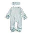 GRNSHTS Newborn Baby Girls Ruffle Romper Solid Long Sleeve Jumpsuit One-Piece Coming Home Clothes With Headband (Green, 3-6 Months)