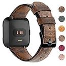 EZCO Leather Bands Compatible with Fitbit Versa/Versa 2 / Versa Lite Smart Watch, Vintage Genuine Man Women 5.5”-7.8” Wrist