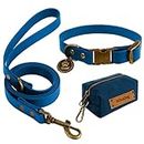 Wisedog Dog Collar and Leash Set Combo: Adjustable Durable Pet Collars with Dog Leashes for Small Medium Large Dogs,Includes One Bonus of Poop Bag Holder (M, Blue)