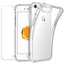 New&Teck hülle für iPhone 8/7 Und hülle für iPhone SE 2022/2020 + Hartglas-Displayschutzfolie, Durchsichtig Case Transparent Silikon Schutzhülle Premium 9H Gehärtetes Glas