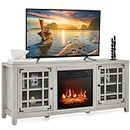 Tangkula 58 Inches TV Console with Fireplace Insert, Fireplace TV Stand for TVs up to 65 Inches with Remote Control, Adjustable Shelves, 1400W Electric Fireplace with Vivid 3D Flame Effects (Natural)