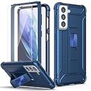 ORETech for Samsung S21 Case with [2 Tempered Glass Screen Protector] Heavy Duty S21 Case Shockproof Hard PC Soft Rubber Edge with Kickstand Protective Cover for Samsung Galaxy S21 Case 6.2" Blue