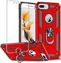 Folmeikat Compatible with iPhone 8 Plus,iPhone 7 Plus,iPhone 6s Plus/6 Plus Case,Screen Protector 360 Degree Rotating Metal Ring Slim Shock Absorption Reinforced Corner Soft TPU Silicone 5.5"(Red)
