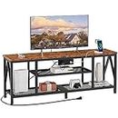 Furologee TV Stand with Power Outlets for 60 65 inch TV, Entertainment Center with Open Storage Shelves, Long 55'' TV Media Console Table with Soundbar Shelf for Living Room, Bedroom, Rustic Brown