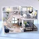 Lannso DIY Dollhouse Miniature Wooden Furniture Kit, Doll House Kit with Dust Proof Cover Music Box, Mini Handmade Wooden Dollhouse Toys for Adult Gift(L32)