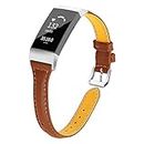 Joyozy Slim Genuine Leather Bands Compatible for Fitbit Charge 4 and Charge 3 SE Smart watch,Adjustable Classic Replacement Wristband Avaiable 5 Colors (Brown)