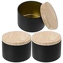 EXCEART Candle Tin Jars Round Containers: 3Pcs DIY Tealight Storage Holders Candle Making Container with Wooden Lids for Home Use Black
