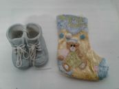 2 Christmas ornaments for baby boy blue shoes stocking 1st preowned  written 