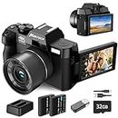 Monitech Digital Cameras for Photography 4K 48MP,Vlogging Camera for YouTube and Video with 180° Flip Screen,16X Digital Zoom,32GB TF Card, 2 Batteries（WT）