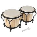 MUSICUBE Bongo Drum Set for Kids Adults 4” and 5” Tunable Hand-Crafted Wooden Bongos Percussion Instrument with Tuning Wrench Mini Bongo Drum Toys (Natural Skin)