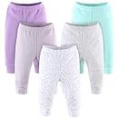 The Peanutshell Pastel Baby Pants Set for Baby Girls | 5 Pack in Purple, Grey, & Mint | Newborn to 24 Month Sizes, Multicolor, 9 Months