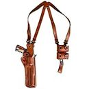 Premium Leather Vertical Shoulder Holster System with Double Speed Loader, Smith Wesson N-Frame Model 629 Classic Full Underlug Barrel 44 Magnum 6.5''BBL, Right Hand Draw Brown Color #1440#