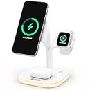 UNIGEN MAGTEC 500 23W 5 in 1 Mag-Safe Charging Station, Charger Compatible with iPhone 15/14/13/12 Apple Watch SE/7/6/5/4/3/2 and Airpods 3/2/Pro with LED Lamp and USB Port (WT)