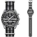 Watch Strap for Omega X Swatch Moonswatch Speedmaster Nato® Style Knitted Nylon Watch Band Replacement (Black&Grey)