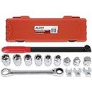 ABN Ratcheting Serpentine Belt Tool Kit 15pc Fan Belt Tensioner Pulley Wrench - 13mm to 19mm Sockets, Adapters, Wrenches