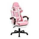 Soontrans Pink Gaming Chairs with Footrest,Ergonomic PC Computer Game Chair,Lovely Home Office Desk Pink Chair with Headrest and Lumbar Support Gamer Chair for Girls