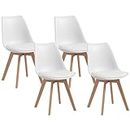 HOMCOM Dining Chairs Set of 4, Modern Kitchen Chairs with PU Leather Cushion and Wood Base for Living Room and Dining Room, White