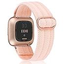 TOYOUTHS Compatible with Fitbit Versa 2 Bands Elastic Strap Replacement for Versa Lite Edition Adjustable Nylon Fabric Solo Loop Scrunchies Bracelet Stretchy Wristband Women Men (Rose Pink)