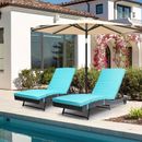 TAUS Patio Chaise Lounge Chair PE Rattan with Cushion & Wheels Outdoor Pool