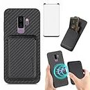 Asuwish Phone Case for Samsung Galaxy S9 Plus Wallet Cover with Tempered Glass Screen Protector Slim and Credit Card Holder Cell Accessories S9+ 9S 9+ S 9 9plus S9plus Women Men Black