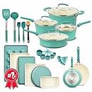 Cookware Set – 23 Piece –Green Multi-Sized Cooking Pots with Lids, Skillet Fry Pans and Bakeware – Reinforced Pressed Aluminum Metal - Suitable for Gas, Electric, Ceramic and Induction by BAKKEN Swiss