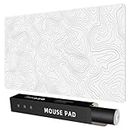 Rinaze Large Gaming Mouse Pad Desk Mat with White Topographic, Anti-Slip Keyboard Pad with Multifunctional, Comfortable Big XXL Mousepad, Office Desk Accessories for Computer, Home and Gaming