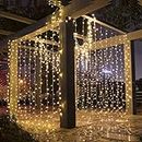 Led Curtain Lights 9.8 x 9.8 Feet 300 LEDs, 8 Modes with Waterproof Connector, Warm White