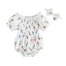 bebeshopdelageyhu Bubble Romper Baby Girl Floral Ruffled Sleeves Bodysuit Infant Vintage Summer Clothes, Ice Cream, 0-6 Months