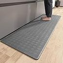 Color G Kitchen Rug 44 x 180 cm, Anti Fatigue Kitchen Mats Non Slip Washable, Oil Resistant, Waterproof Leather Kitchen Carpet Runners for Kitchen, Dining Room, Living Room, Office (Grey)