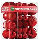 Christmas Ornaments Set of 36 - Beautiful [Wine-Red] Christmas Tree Decorations Ornaments Set - 6 Style Christmas Ball Ornaments - Shatterproof/Pre-Strung - for Holiday/Party/Decorations/DIY
