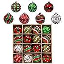 Valery Madelyn Christmas Ornaments Set, 16ct Red Green White Shatterproof Christmas Tree Decorations Ball Ornaments Bulk, 3.15 Inch Vintage Hanging Ornament for Xmas Trees Holiday Party Decor
