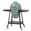 Sunjoy 20 in. Charcoal Grill, Egg-shaped Outdoor Grill with Pizza Stone, Ultimate BBQ Grill and Smoker with Wheels, Green
