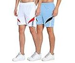 DIA A DIA Men's Sports Sport Shorts Pack of 2 (White-Sky, Free Size-28-34 Inches Waist)