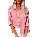 AMhomely Long Sleeve Tops for Women UK Casual Cotton Linen Blouse Plus Size Lapel Button Down Shirts Solid Oversized Tshirts Loose Fit Business Office Tunic Tops with Breast Pocket Dressy Tops Pink M