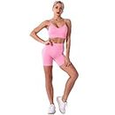 CURVEAR Women Seamless Yoga/Running/Slimming/Gym/Fitness/Exercise Outfits 2 Piece Workout Crop Top/Sport Bra with High Waisted Shorts Sets Activewear