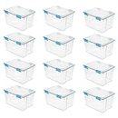 Sterilite 54 Quart Clear Plastic Stackable Storage Container Box Bin with Air Tight Gasket Seal Latching Lid Long Term Organizing Solution, 12 Pack