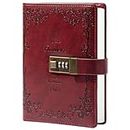 B6 Diary with Lock, Travel Journal with Lock, Vintage Leather, Office Supplies, Notebook As Gift for Girl, Boy, Friend, 7.87 X 5.51 in (Wine)