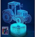 3D Tractor Night Light USB Powered Remote Control Touch Switch Decor Table Optical Illusion Lamps 7/16 Color Changing Lights LED Table Lamp Xmas Home Love Brithday Children Kids Decor Toy Gift