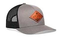 HAKA Leather Diamond Mountains & Trees Hat – Camping Trucker Hat for Men & Women, Adjustable Baseball Cap, Mesh Snapback, Outdoor Golf Hat (Gray/Black)