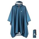 Anyoo Waterproof Rain Poncho Lightweight Reusable Hiking Rain Coat Jacket with Hood for Outdoor Activities,Sea Blue,One Size
