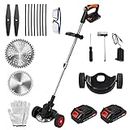 Weed Wacker Cordless Weed Eater String Trimmer Brush Cutter with 3Types Blades Electric Grass Lawn Edger Lightweight Whacker 2PCS 2.0Ah Batteries Powered Trimmers 21V 6Inches