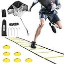 GHB Agility Ladder Speed Training Ladder 20 Feet 12 Rung Exercise Ladder, 6 Disc Cones,Resistance Parachute,Football Training Equipment Set
