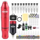 Red Gun Complete Tattoo Pen Machine Kit for Beginners with 10 Cartridge Needles