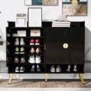 Everly Quinn Shoe Cabinet w/ Doors, 11-Tier Shoe Storage Cabinet w/ Adjustable Shelves Manufactured in Black | 39.4 H x 47.2 W x 15.7 D in | Wayfair