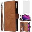 Asuwish Compatible with Samsung Galaxy A5 2017 Wallet Case Tempered Glass Screen Protector and Leather Flip Cover Card Holder Cell Accessories Phone Cases for Glaxay 5A Gaxaly SM-A520W Women Men Brown