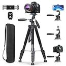 UBeesize 74" Camera Tripod with Phone Holder and Remote, Heavy Duty Tripod Stand with Portable Bag for Phone and Camera, Compatible with DSLR Cameras, Cell Phones, Spotting Scopes and Binoculars