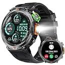 Military Smart Watch for Men (Call Receive/Dial) with LED Flashlight, 1.45" HD Outdoor Tactical Rugged Smartwatch, Sports Fitness Tracker Watch with Heart Rate Sleep Monitor for iPhone Android Phone