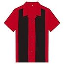 Candow Look Men's Rockabilly Clothing Short Sleeve Fifties Bowling Casual Button-Down Two-Tone Shirts(Red+Black,3XL)