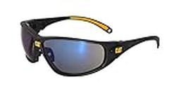 Caterpillar Tread Safety Glasses, Black and Yellow, Blue Mirror